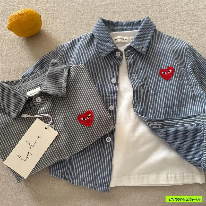 SƠ MI KẺ SỌC LOGO TRAI TYM MMY