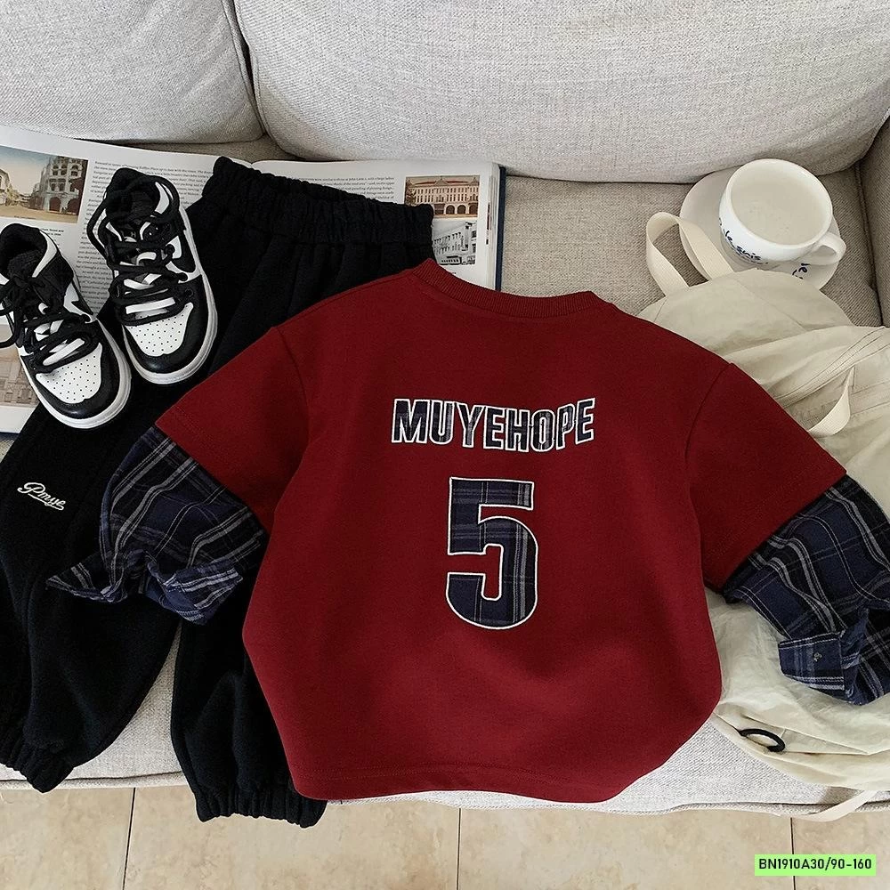 ÁO NỈ ĐỎ SỐ 5 TAY CARO