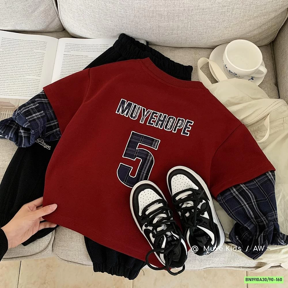 ÁO NỈ ĐỎ SỐ 5 TAY CARO