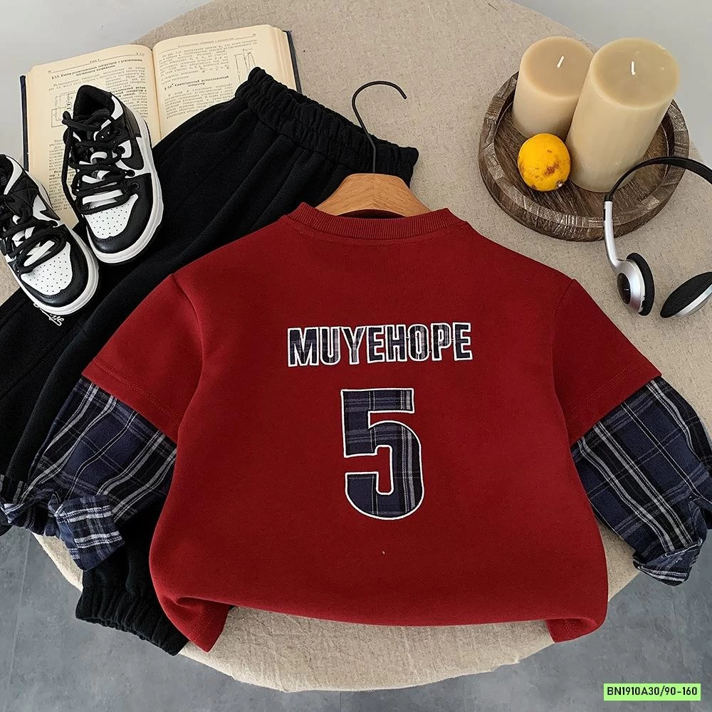 ÁO NỈ ĐỎ SỐ 5 TAY CARO