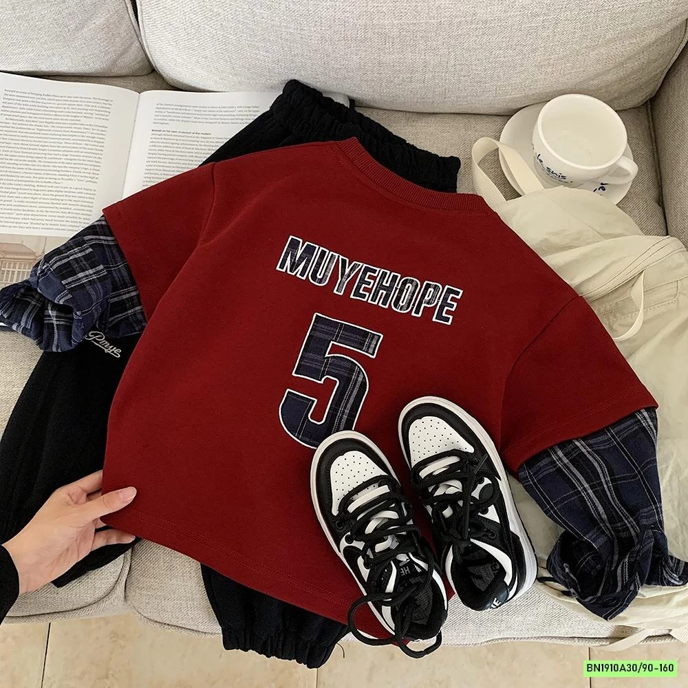 ÁO NỈ ĐỎ SỐ 5 TAY CARO