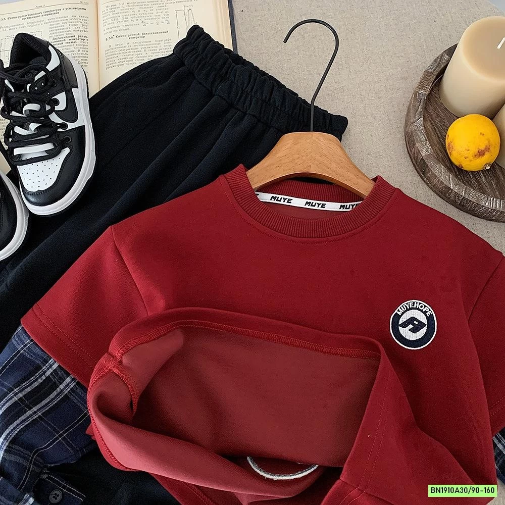 ÁO NỈ ĐỎ SỐ 5 TAY CARO