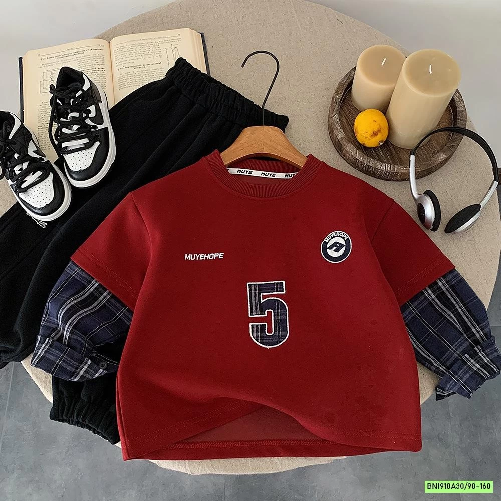 ÁO NỈ ĐỎ SỐ 5 TAY CARO