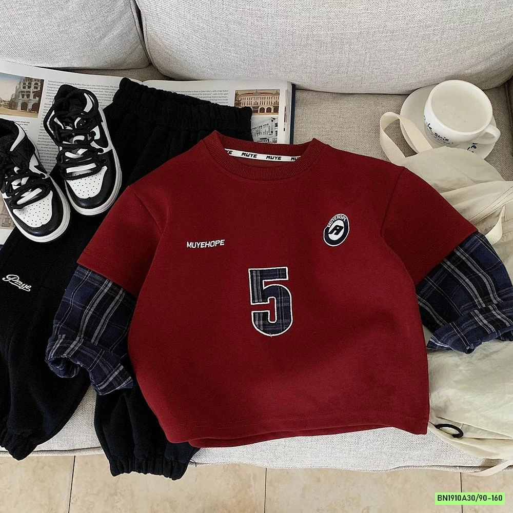 ÁO NỈ ĐỎ SỐ 5 TAY CARO