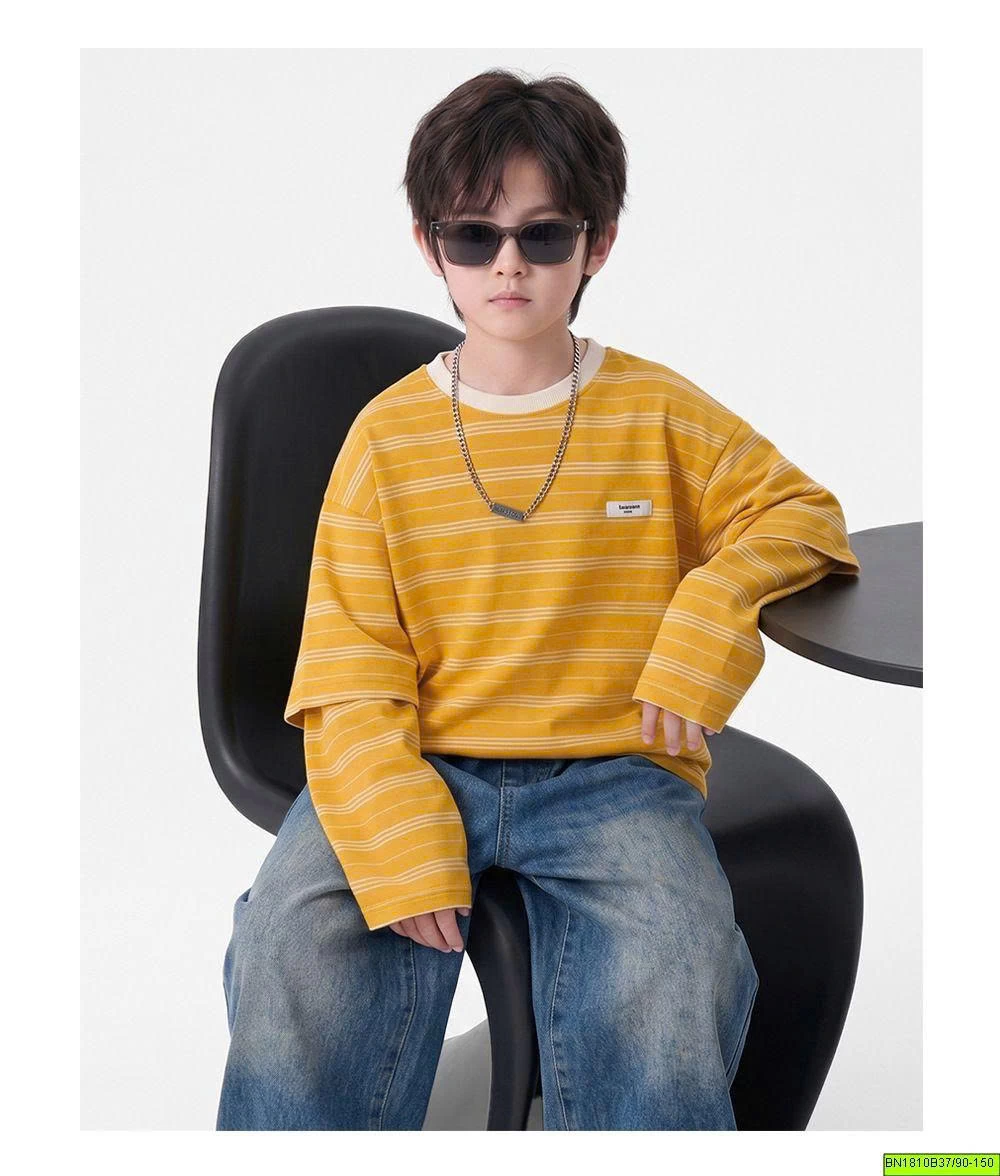 ÁO THUN VÀNG KẺ NGANG TAY NỐI