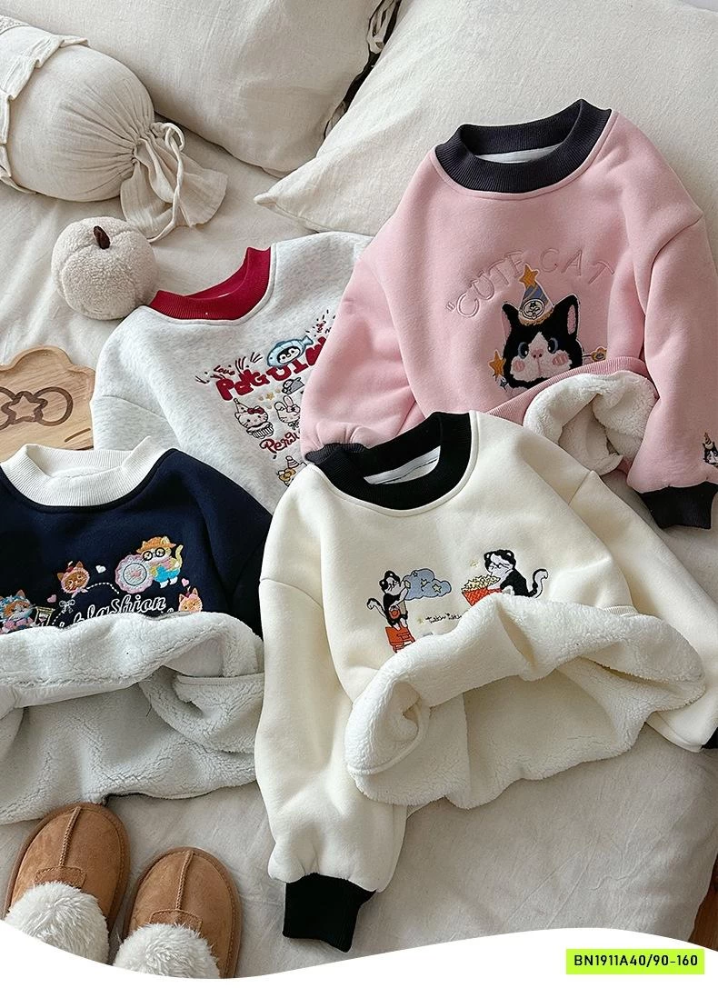 ÁO NỈ THÊU PHỐI MÀU VIỀN LÓT LÔNG