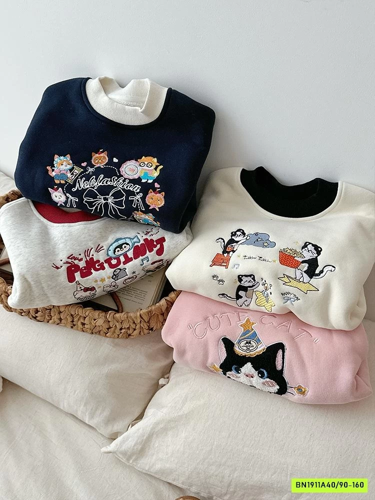 ÁO NỈ THÊU PHỐI MÀU VIỀN LÓT LÔNG