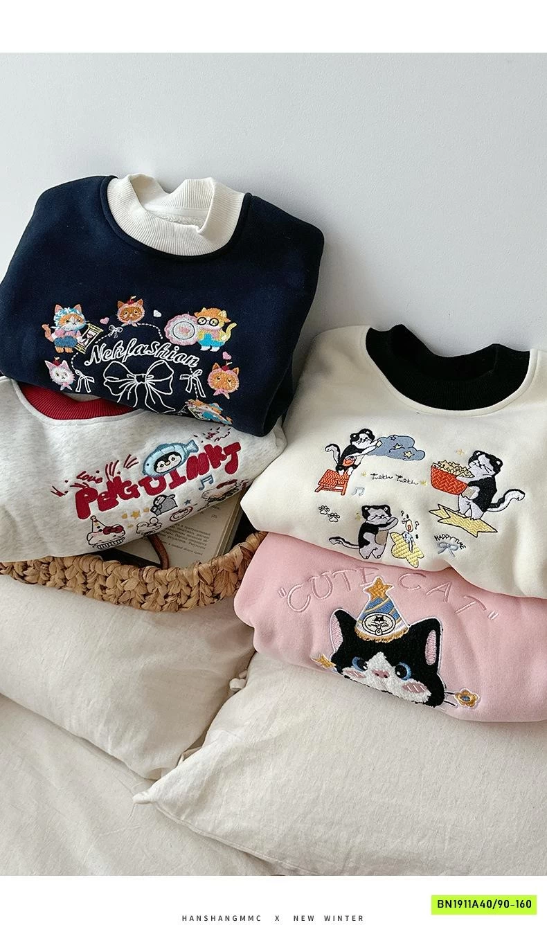 ÁO NỈ THÊU PHỐI MÀU VIỀN LÓT LÔNG