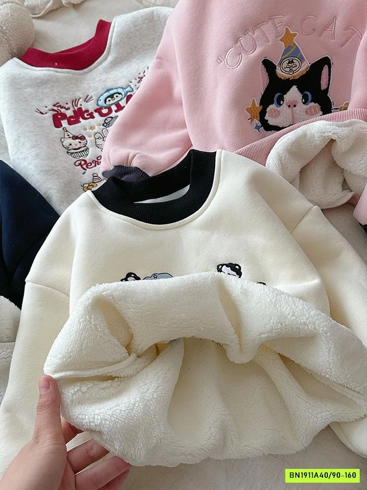 ÁO NỈ THÊU PHỐI MÀU VIỀN LÓT LÔNG