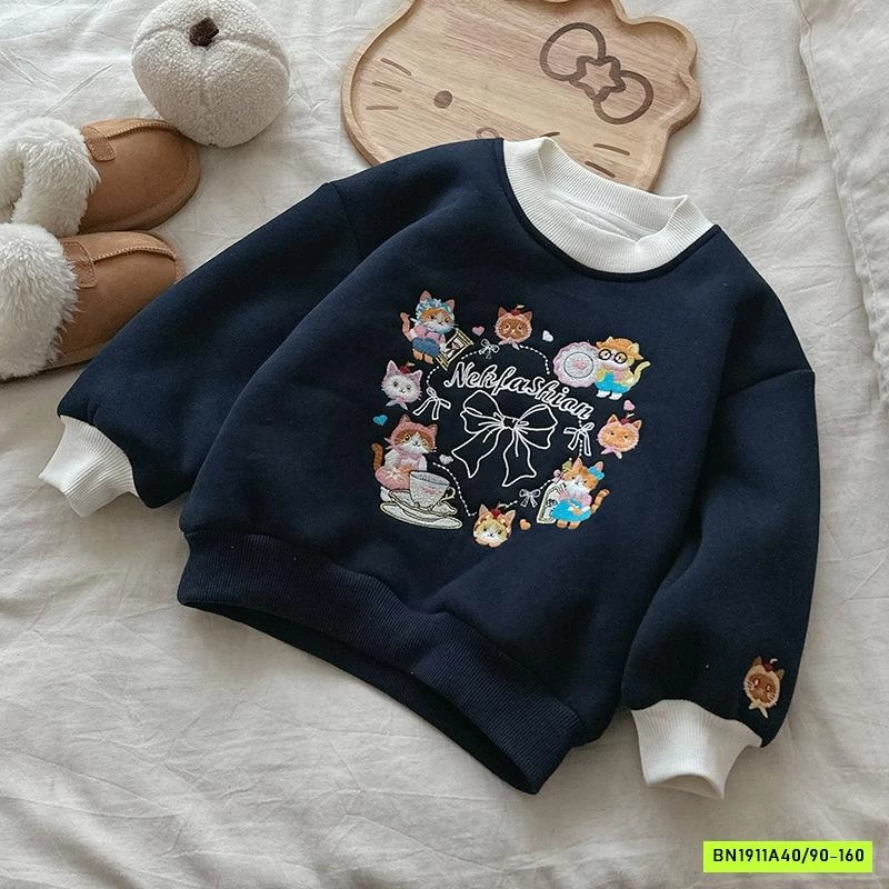 ÁO NỈ THÊU PHỐI MÀU VIỀN LÓT LÔNG