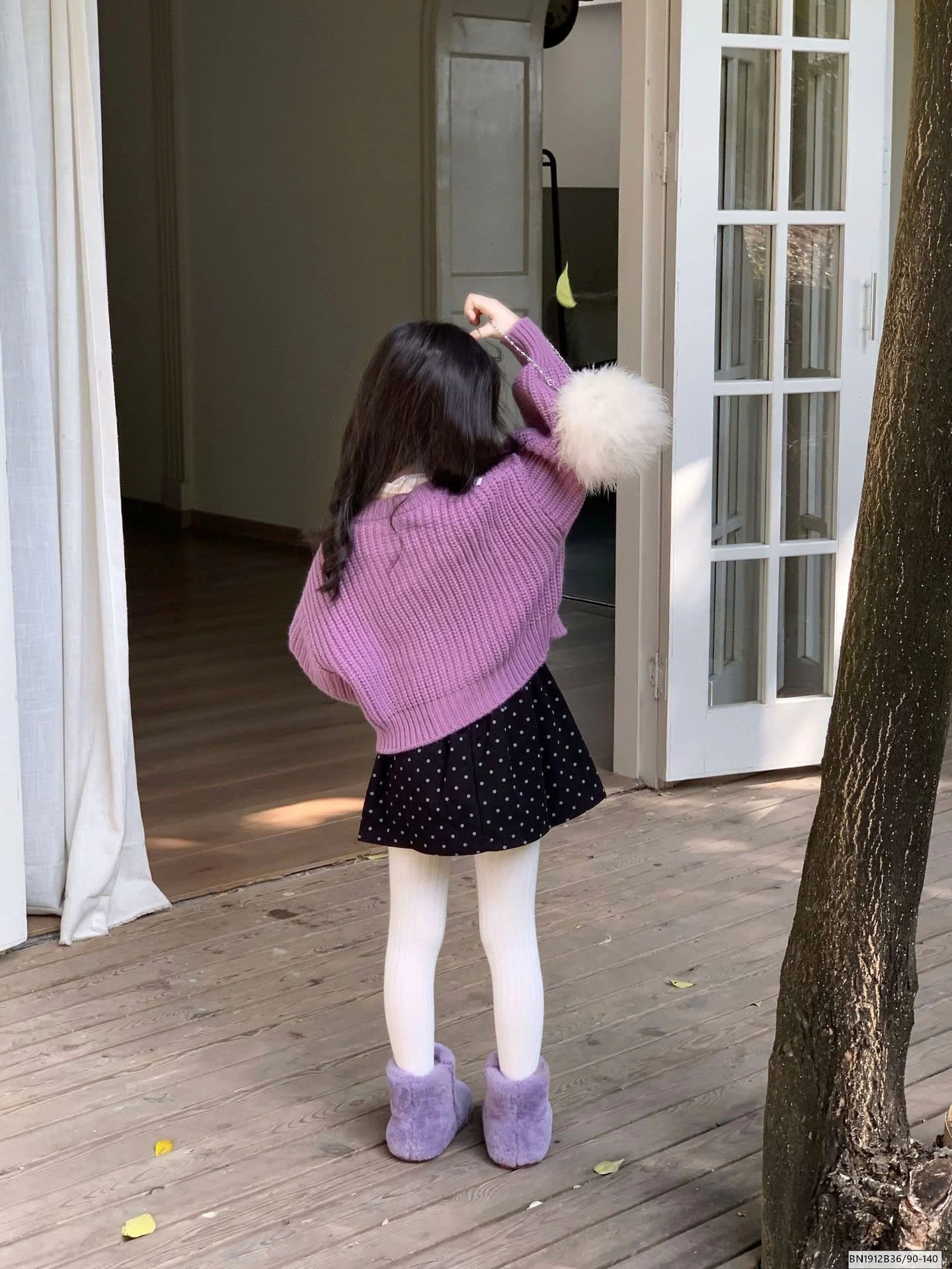 SET ÁO TÍM CHÂN VÁY CHẤM BI LÓT LÔNG