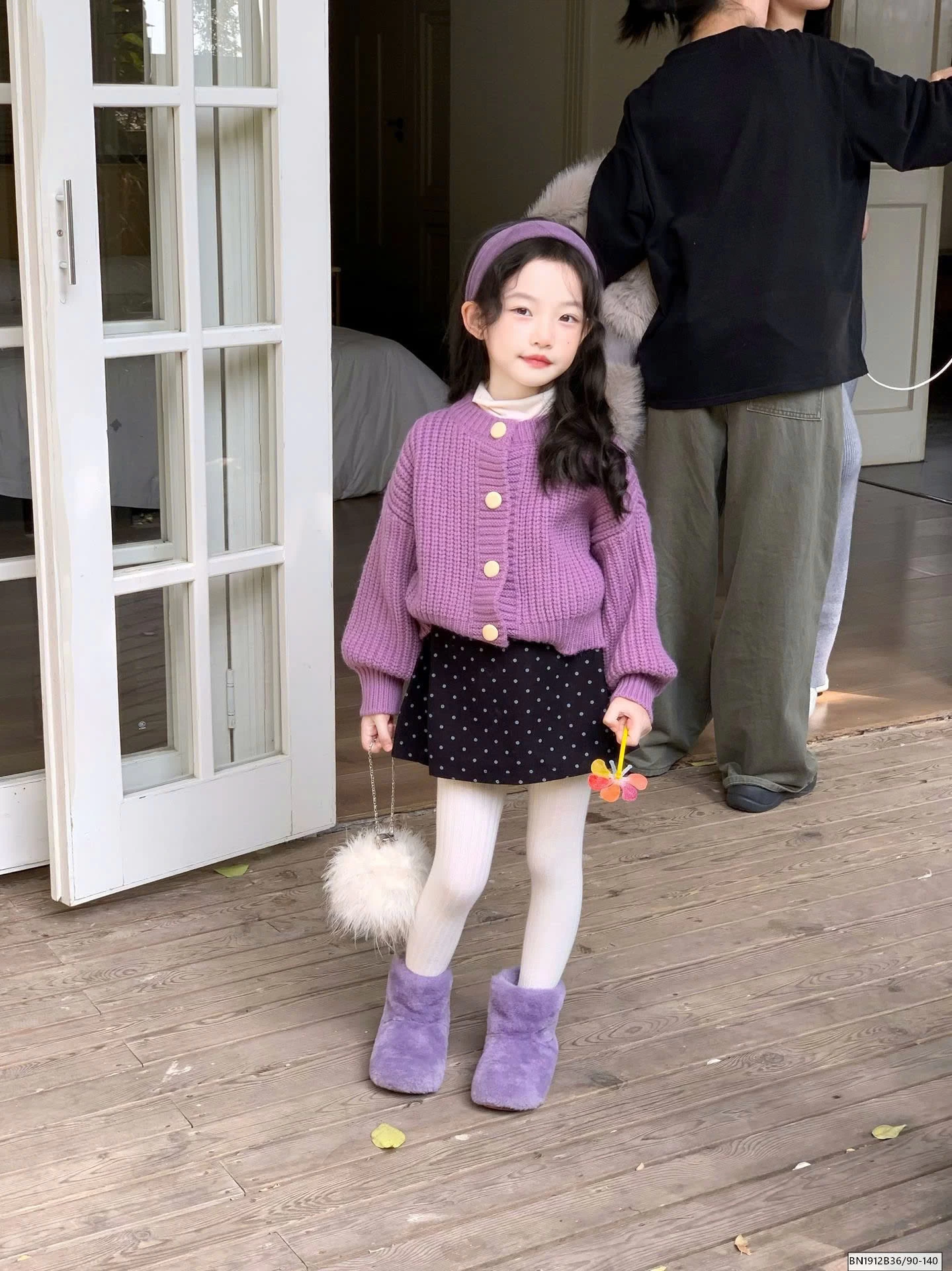 SET ÁO TÍM CHÂN VÁY CHẤM BI LÓT LÔNG