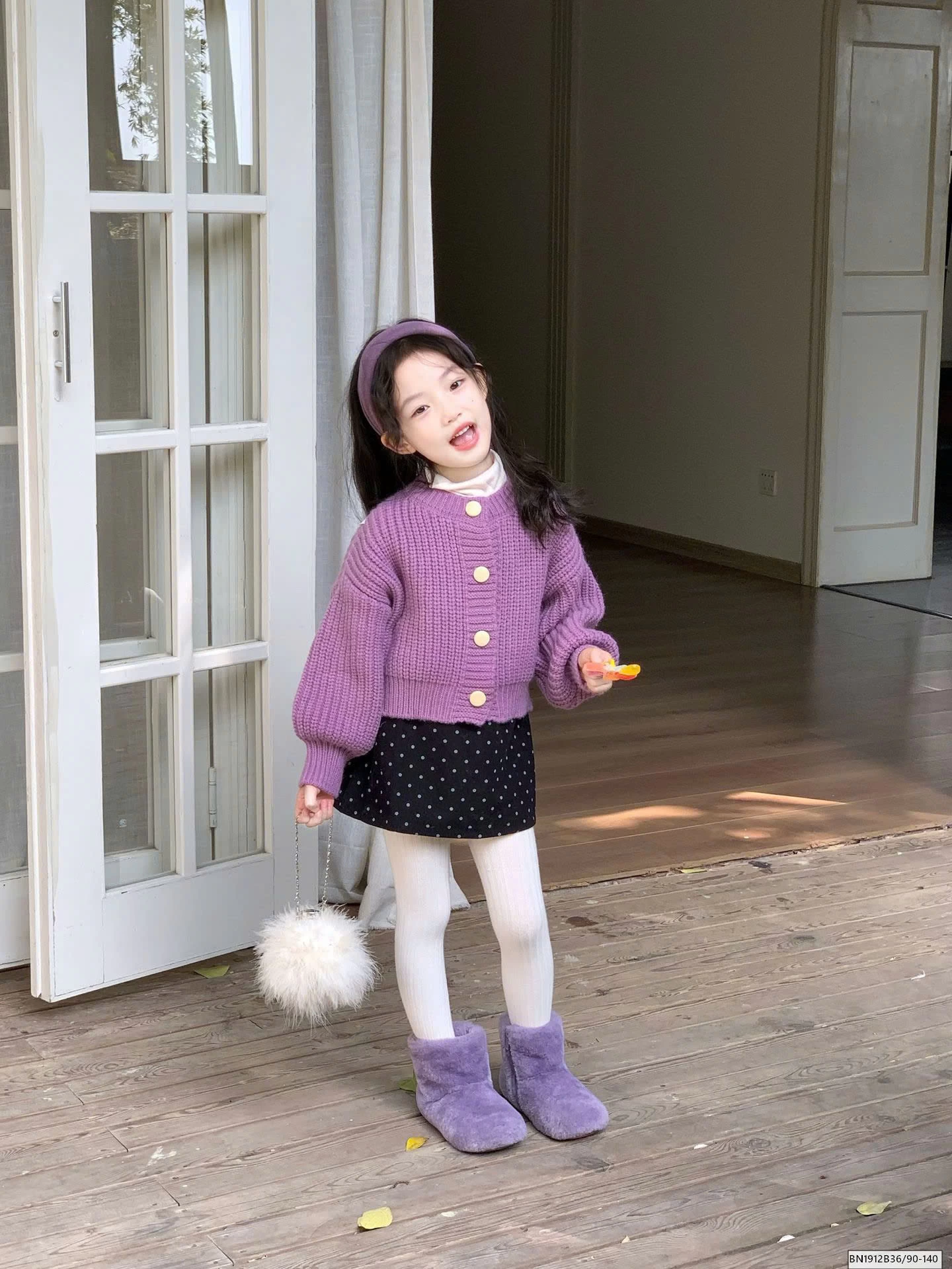 SET ÁO TÍM CHÂN VÁY CHẤM BI LÓT LÔNG