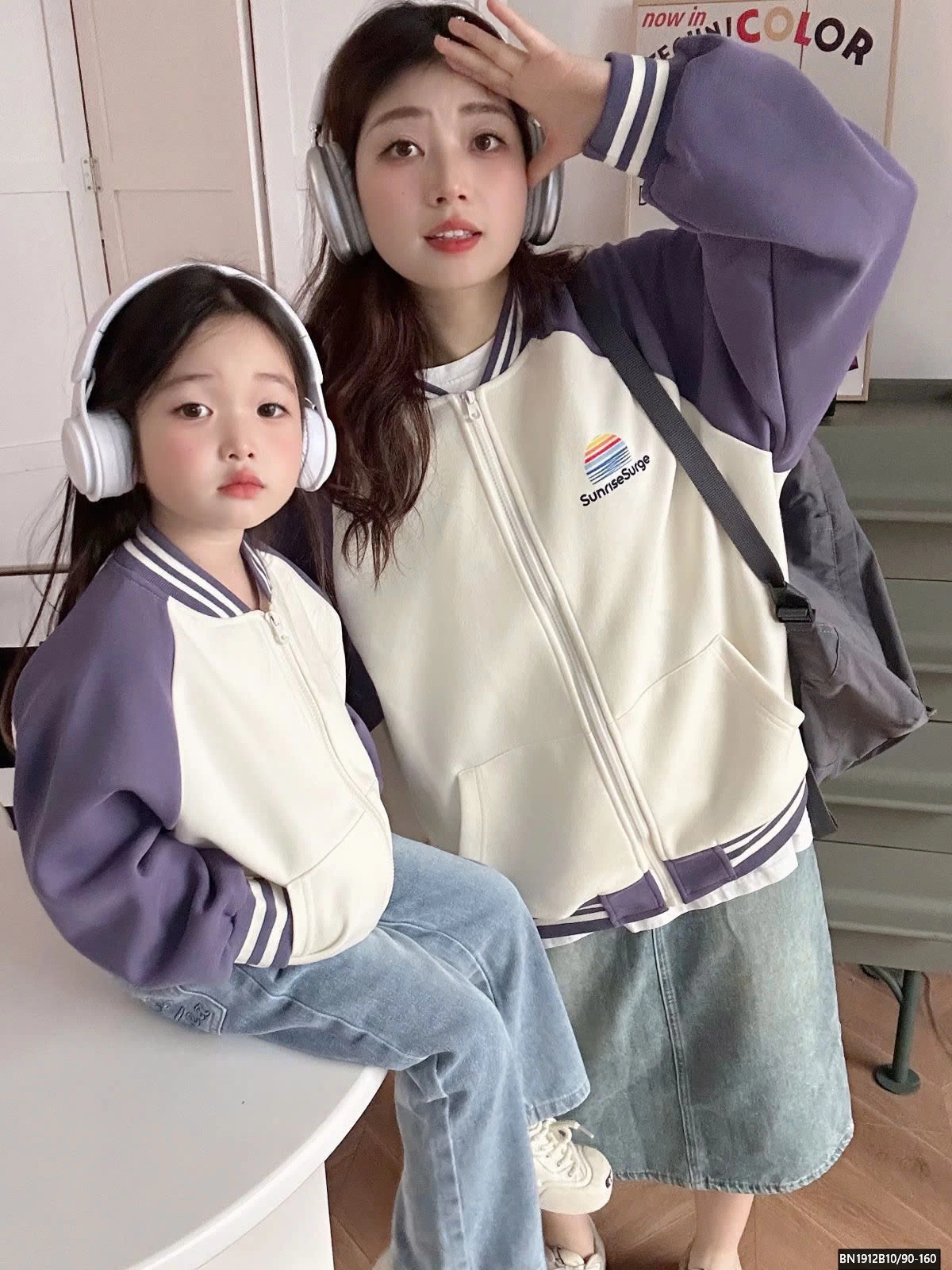 ÁO KHOÁC NỈ  PHỐI MÀU TAY MẸ VÀ BÉ