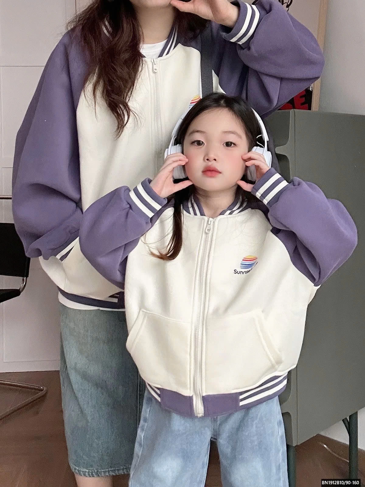 ÁO KHOÁC NỈ  PHỐI MÀU TAY MẸ VÀ BÉ