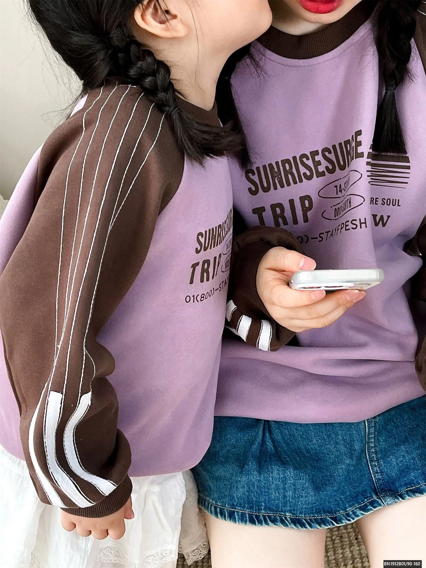 ÁO NỈ PHỐI MÀU TAY MẸ VÀ BÉ