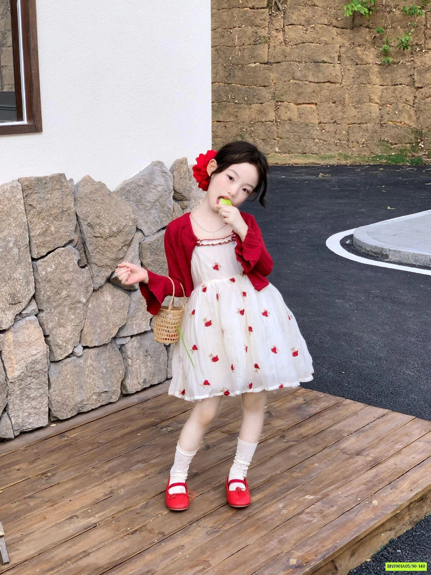 ĐẦM HOA NHÍ MIX CARDIGAN ĐỎ