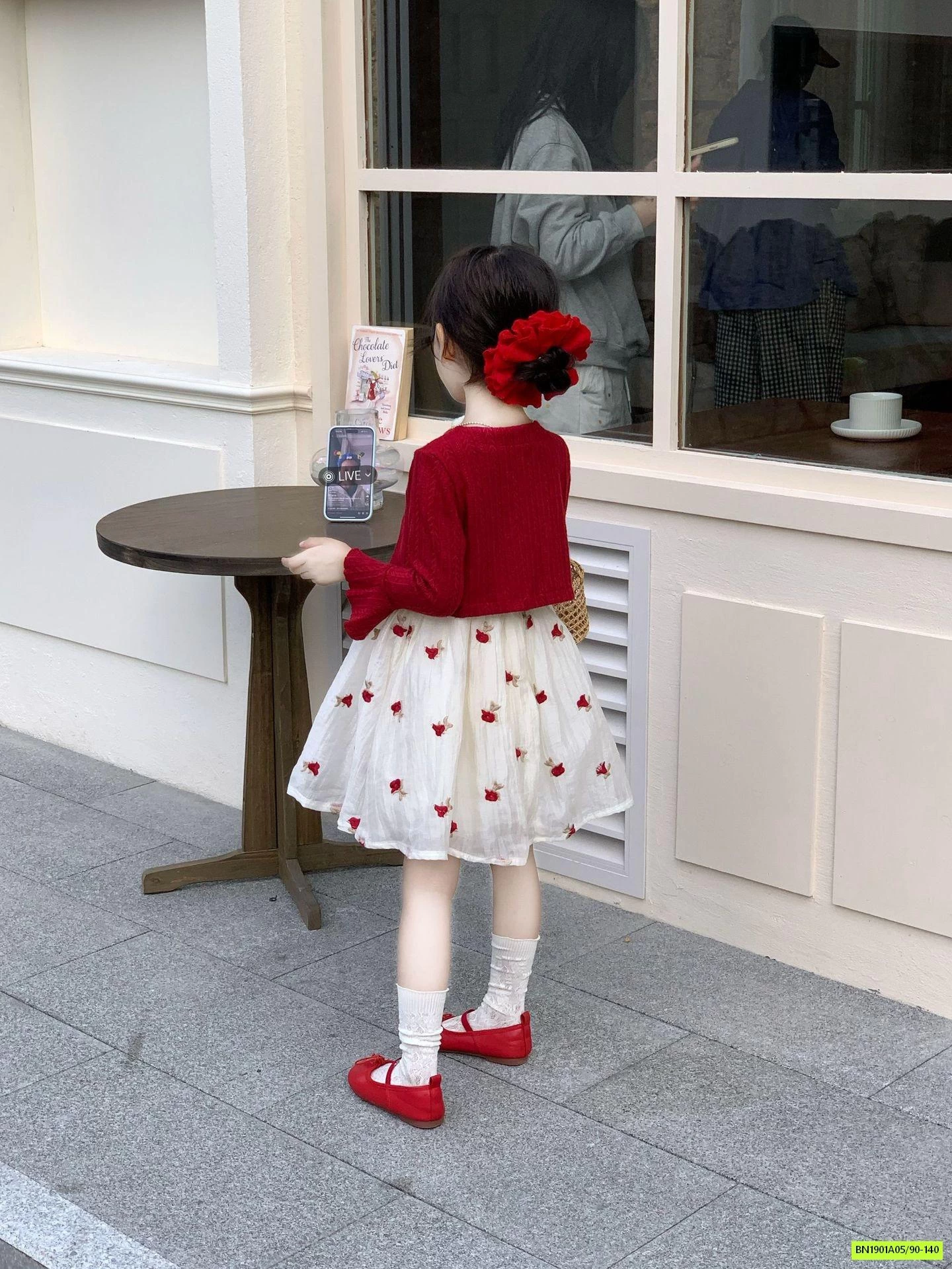 ĐẦM HOA NHÍ MIX CARDIGAN ĐỎ