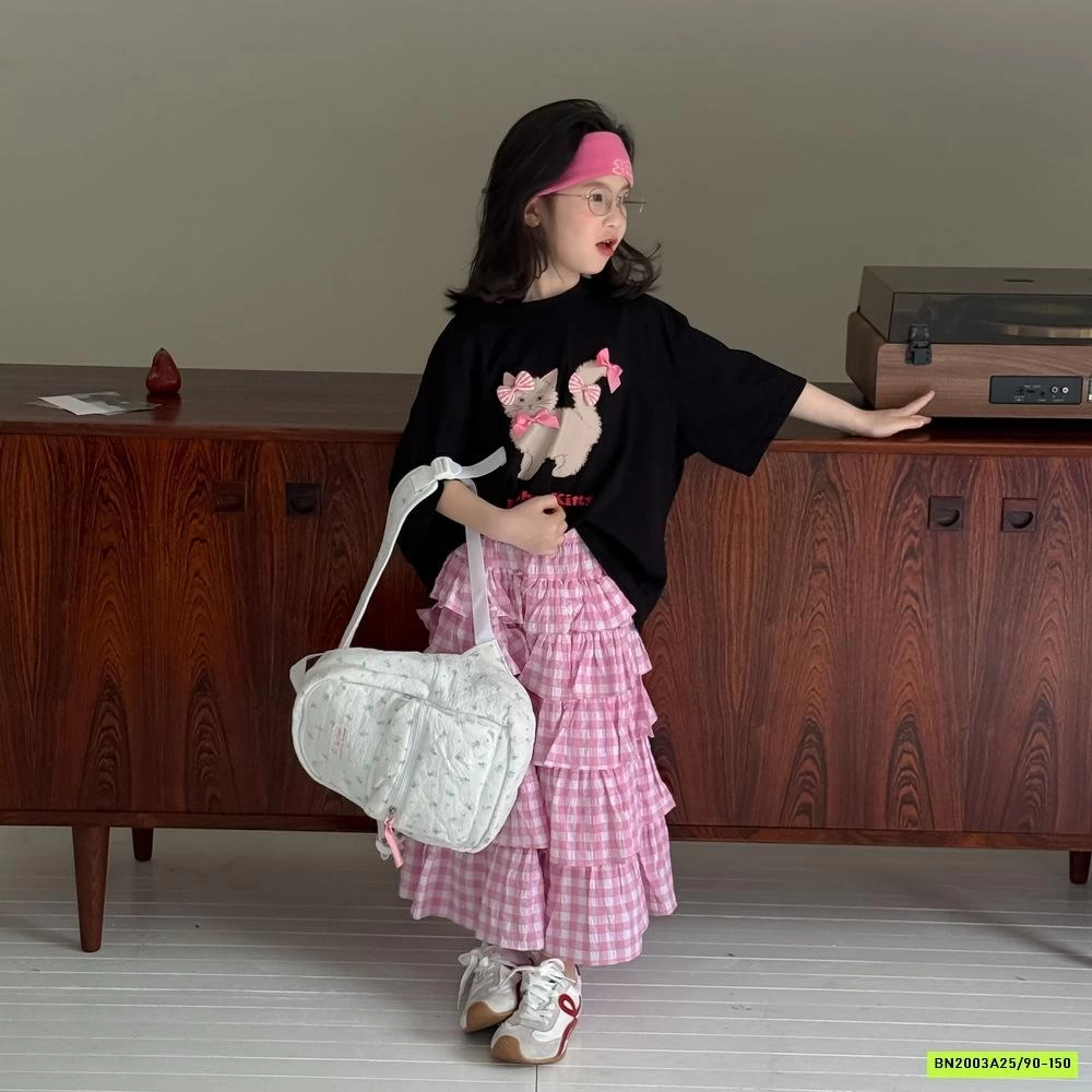 AO THUN MÈO MIX CV XẾP TẦNG DÁNG DÀI KUMAIKIDS