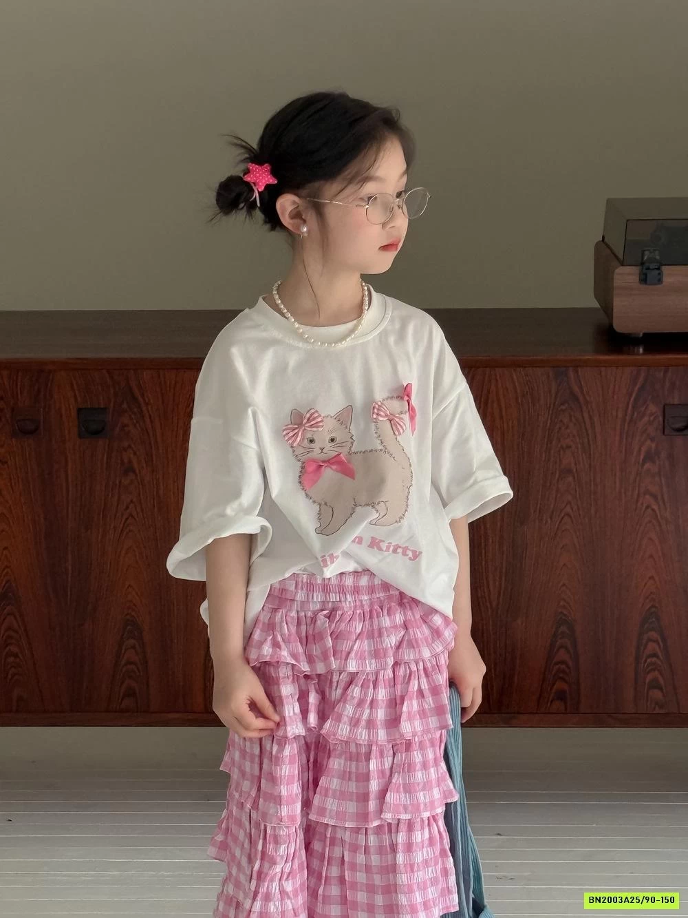 AO THUN MÈO MIX CV XẾP TẦNG DÁNG DÀI KUMAIKIDS