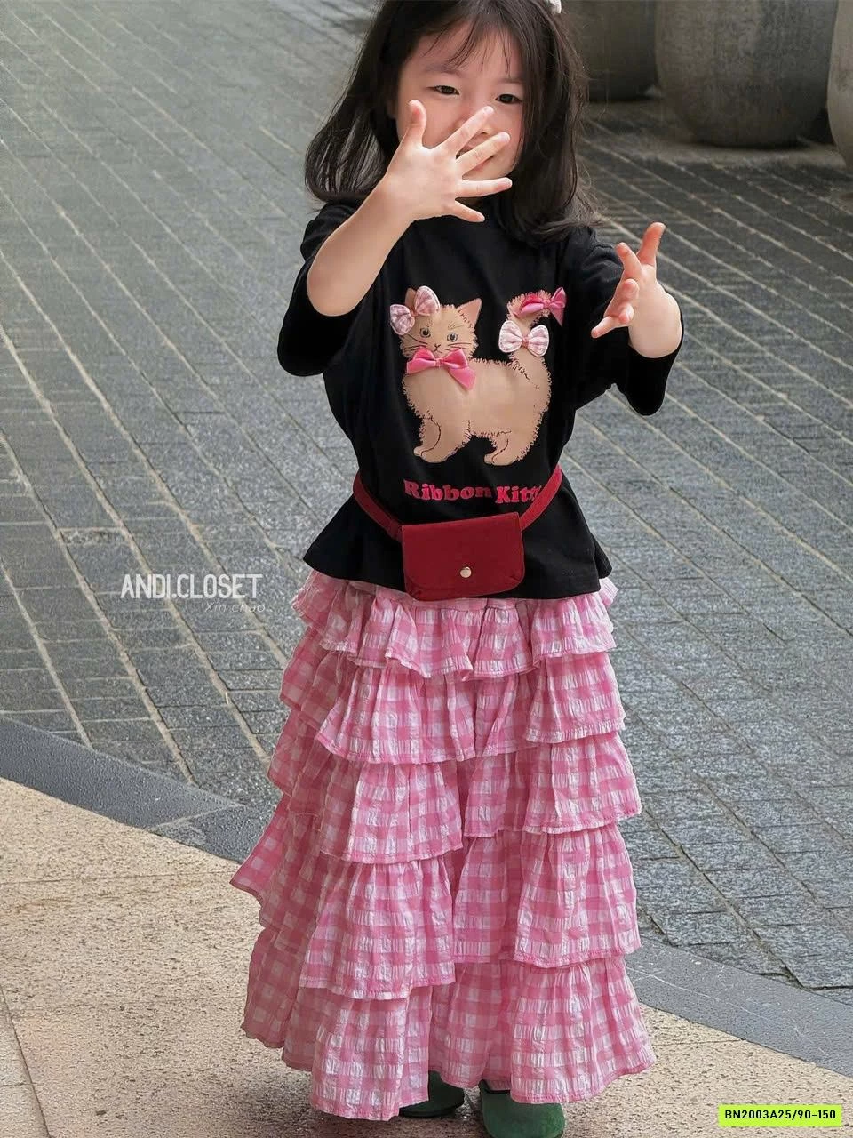 AO THUN MÈO MIX CV XẾP TẦNG DÁNG DÀI KUMAIKIDS