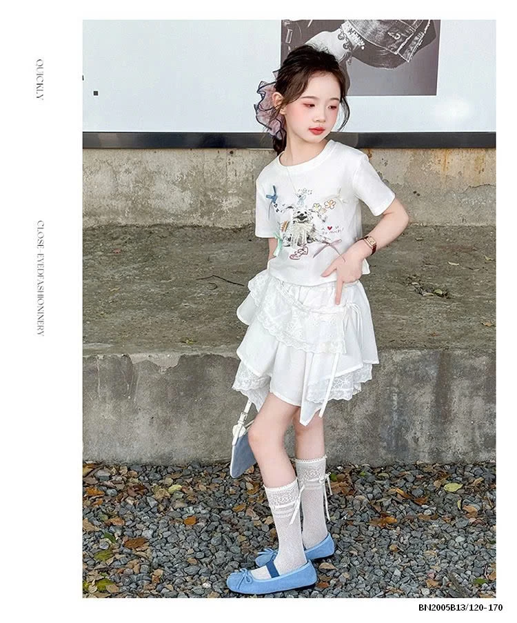 ÁO THUN CÚN MIX CHÂN VÁY REN LỆCH SZ ĐẠI