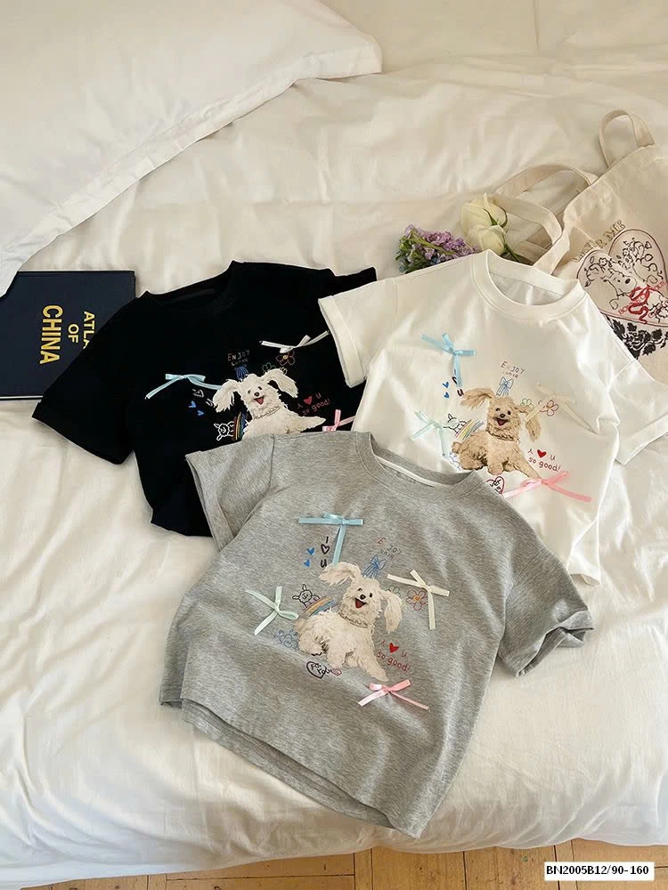 ÁO THUN CÚN ĐÍNH NƠ AMBB 24V080