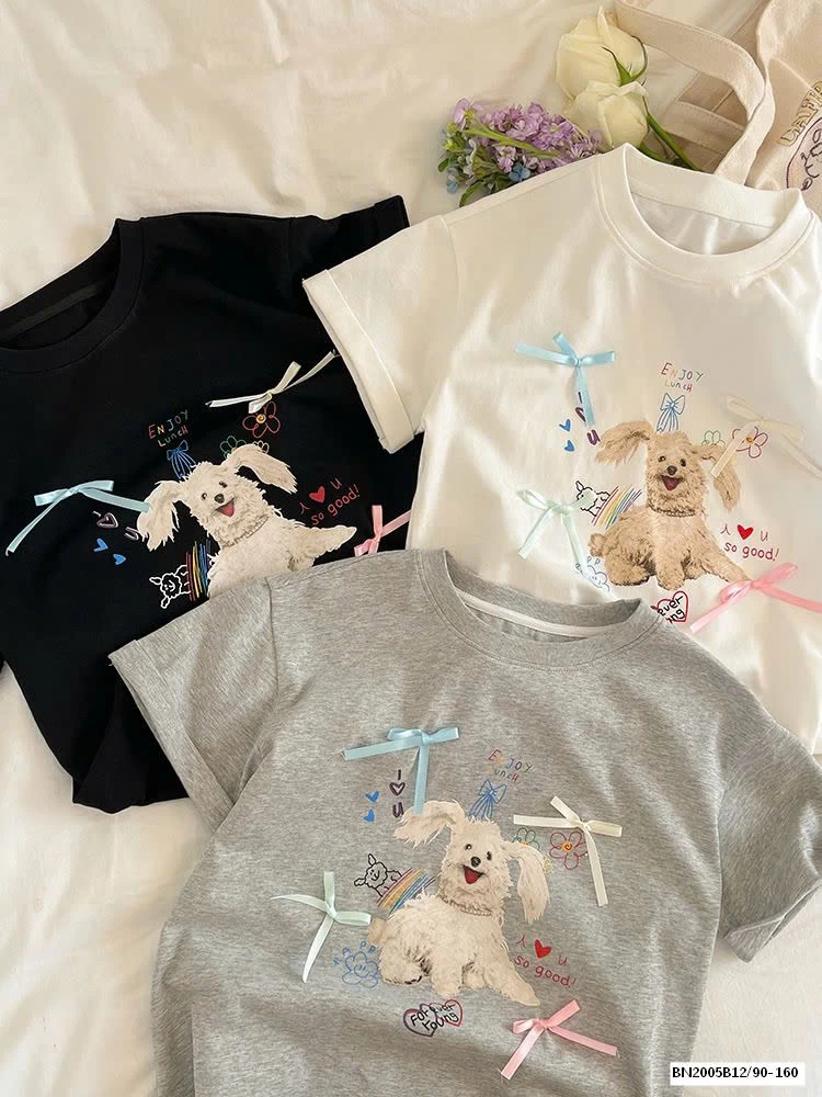 ÁO THUN CÚN ĐÍNH NƠ AMBB 24V080