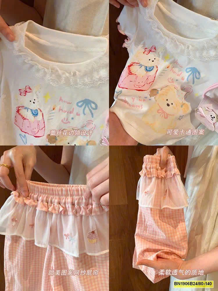 SET ÁO PHÔNG HỌA TIẾT MIX QUẦN KẺ NINGLI