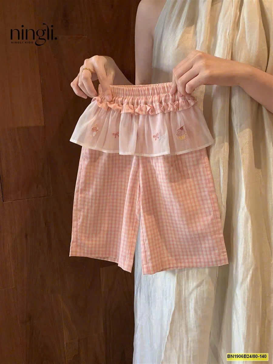 SET ÁO PHÔNG HỌA TIẾT MIX QUẦN KẺ NINGLI