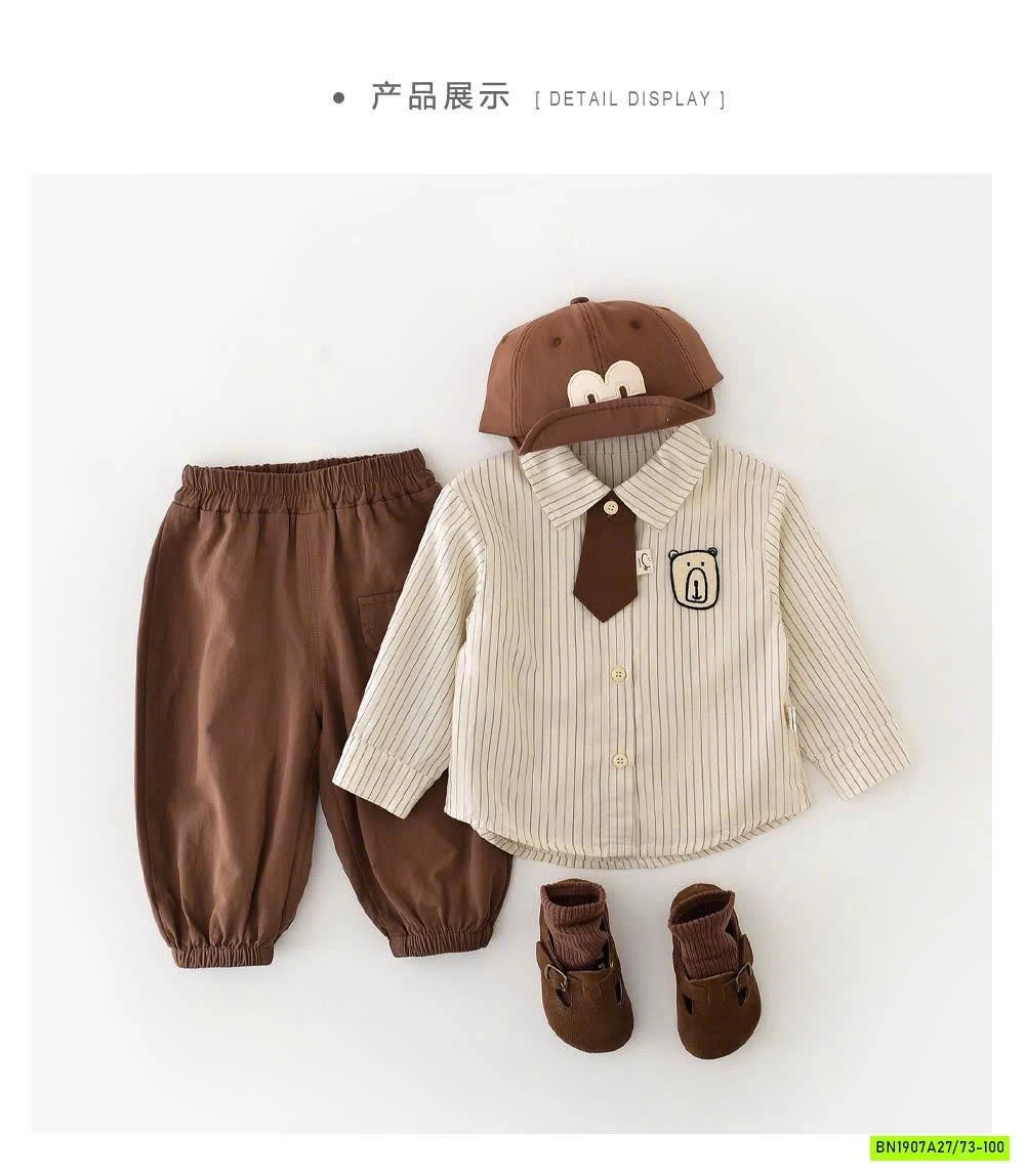 SET ÁO SƠ MI KẺ MIX QUẦN BO GẤU BT