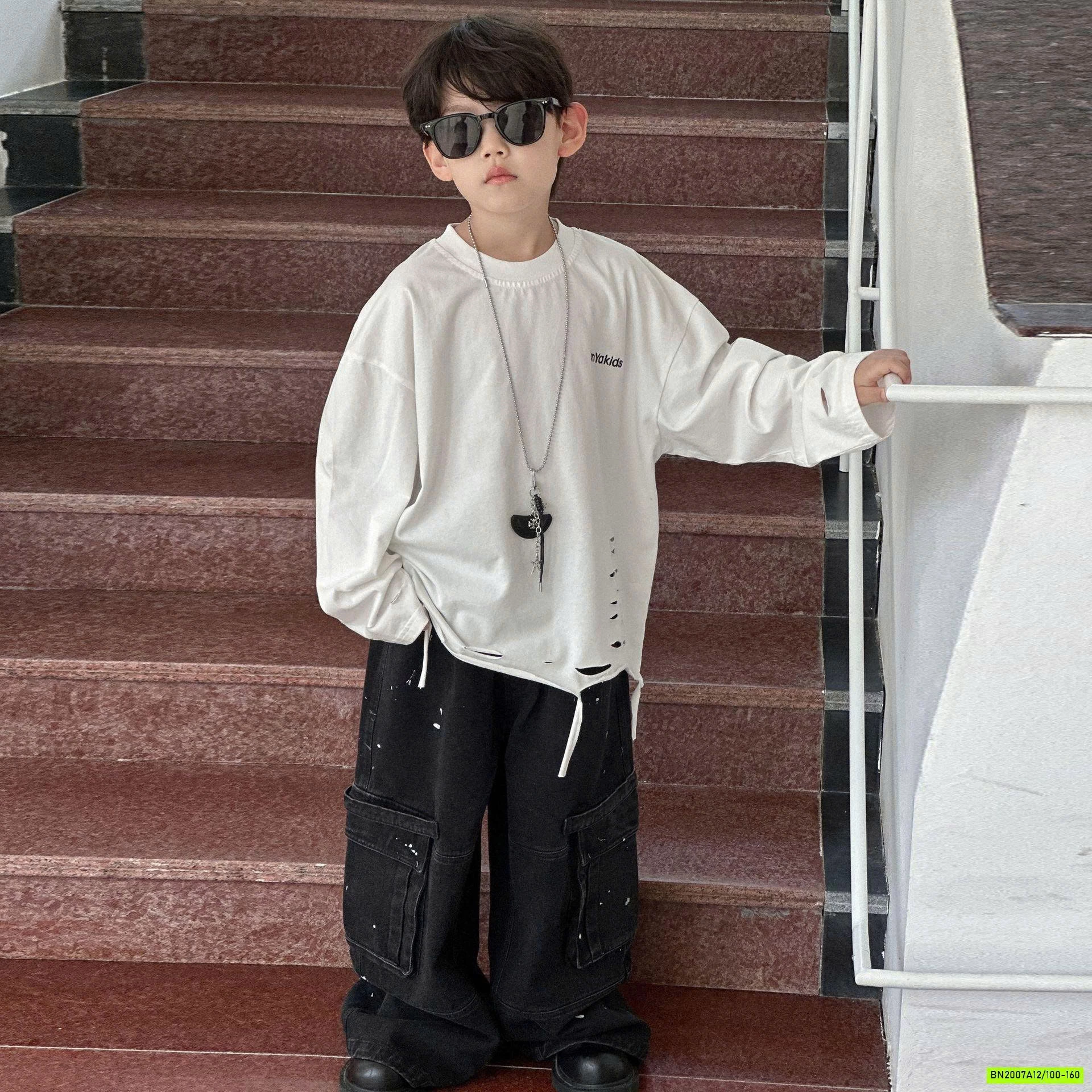 ÁO THUN TRƠN RÁCH GẤU DÀI TAY