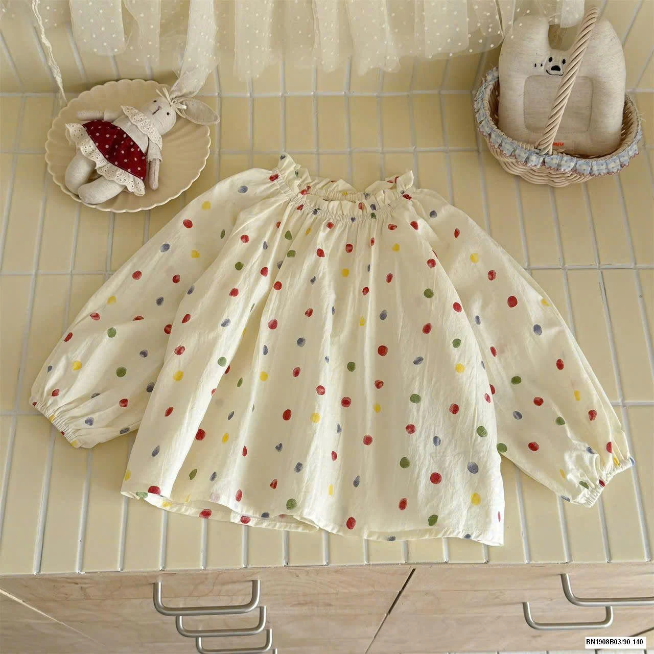 ÁO DÀI TAY HỌA TIẾT BÉ GÁI N.I.N.G.L.I