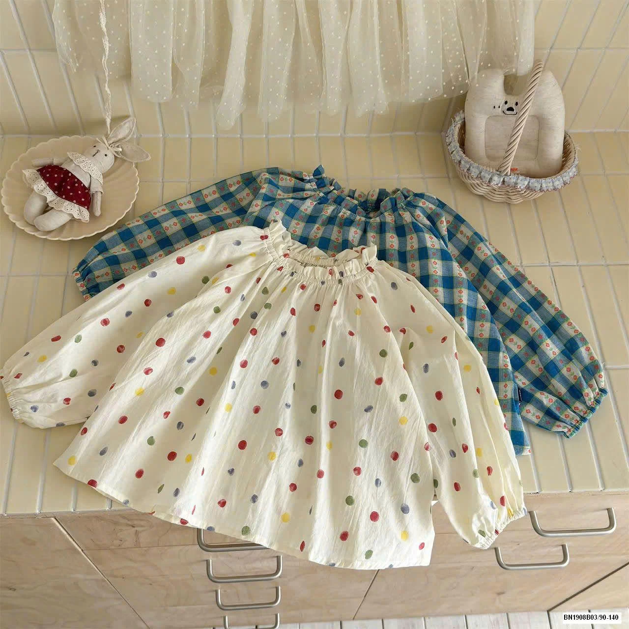 ÁO DÀI TAY HỌA TIẾT BÉ GÁI N.I.N.G.L.I