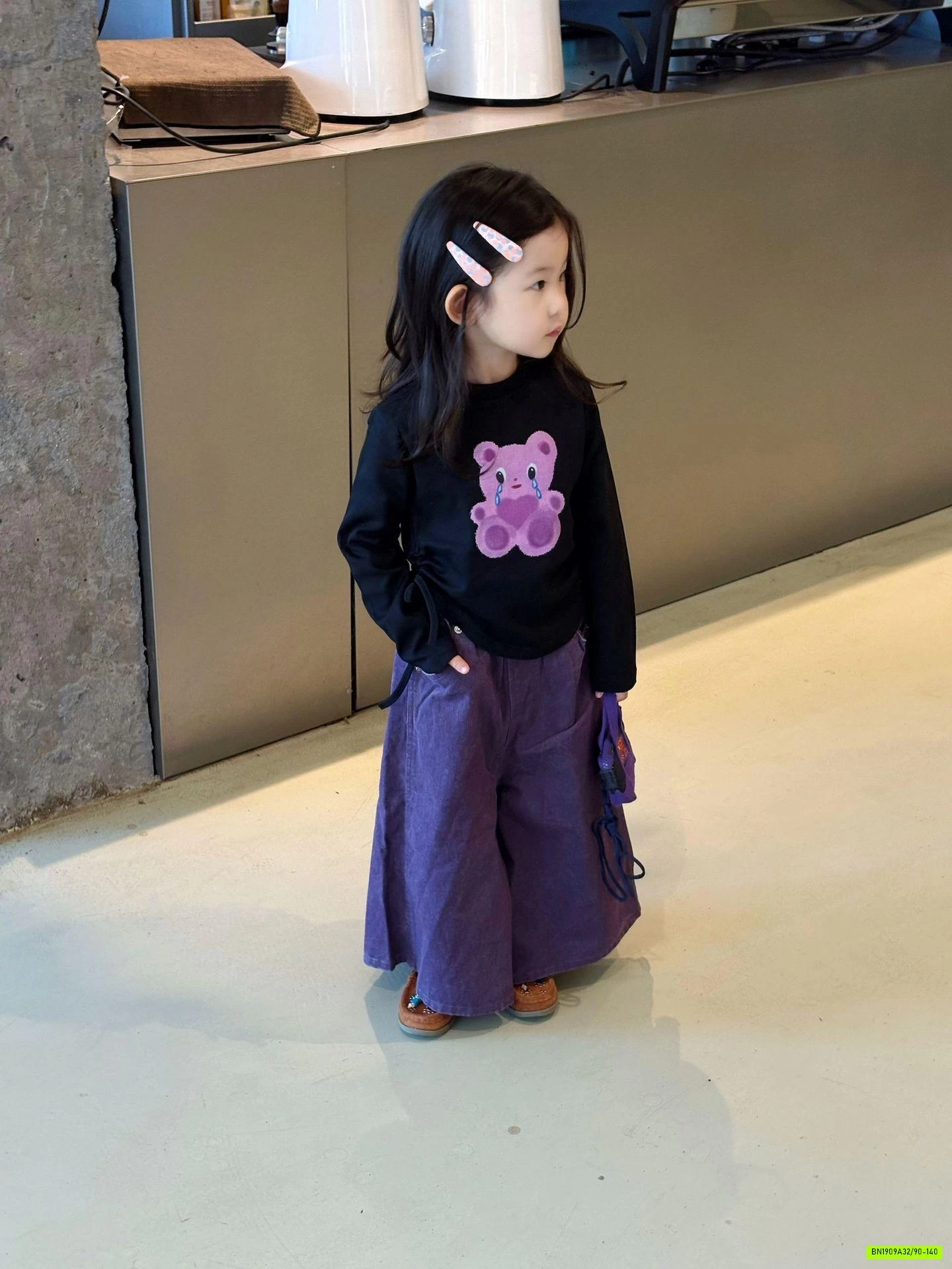 ÁO GẤU MIX QUẦN TÍM ỐNG RỘNG