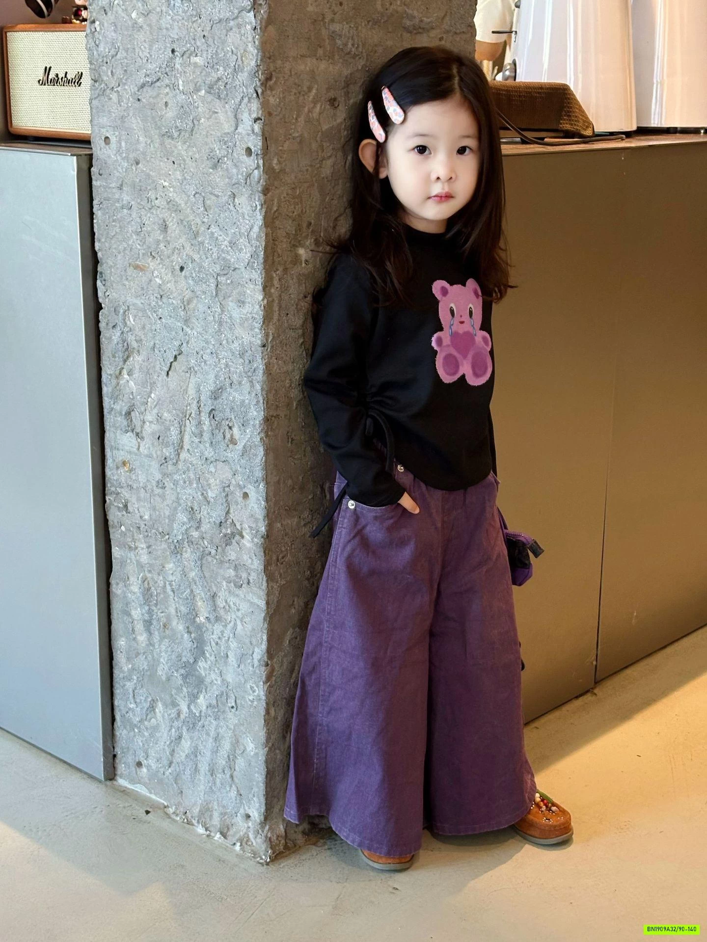 ÁO GẤU MIX QUẦN TÍM ỐNG RỘNG