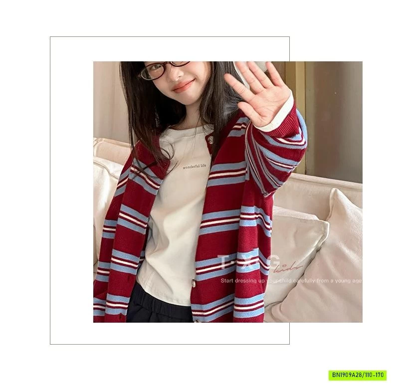 CARDIGAN KẺ PHỐI MÀU XANH ĐỎ