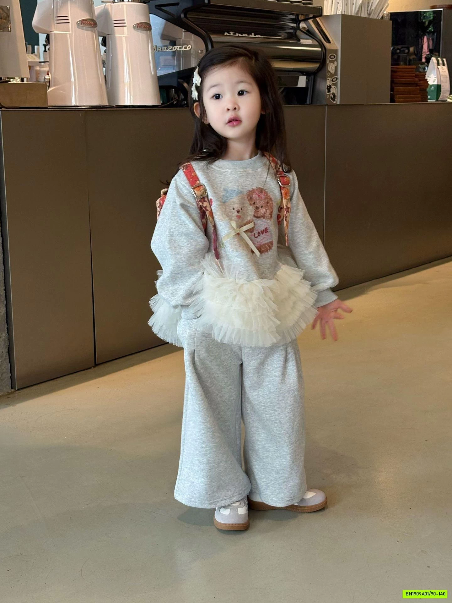 SÉT NỈ SUÔNG XÁM ÁO PHỐI VOAN