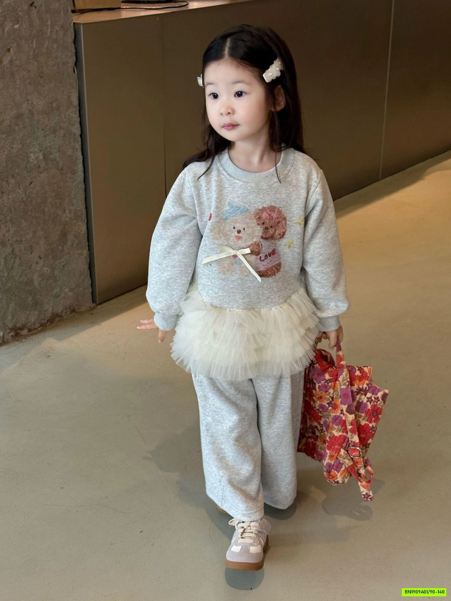 SÉT NỈ SUÔNG XÁM ÁO PHỐI VOAN