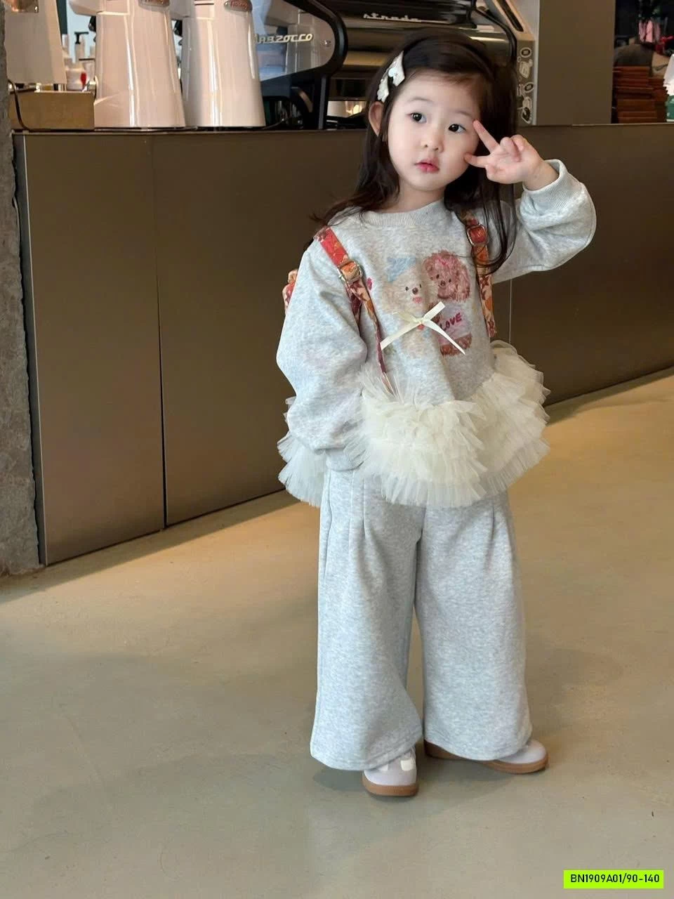 SÉT NỈ SUÔNG XÁM ÁO PHỐI VOAN