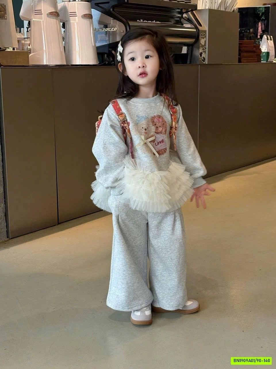 SÉT NỈ SUÔNG XÁM ÁO PHỐI VOAN