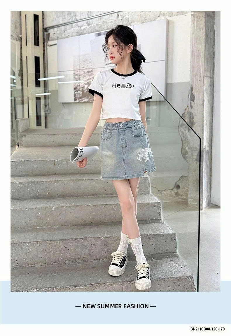 CHÂN VÁY JEAN BẠC MÀU ĐÍNH NƠ