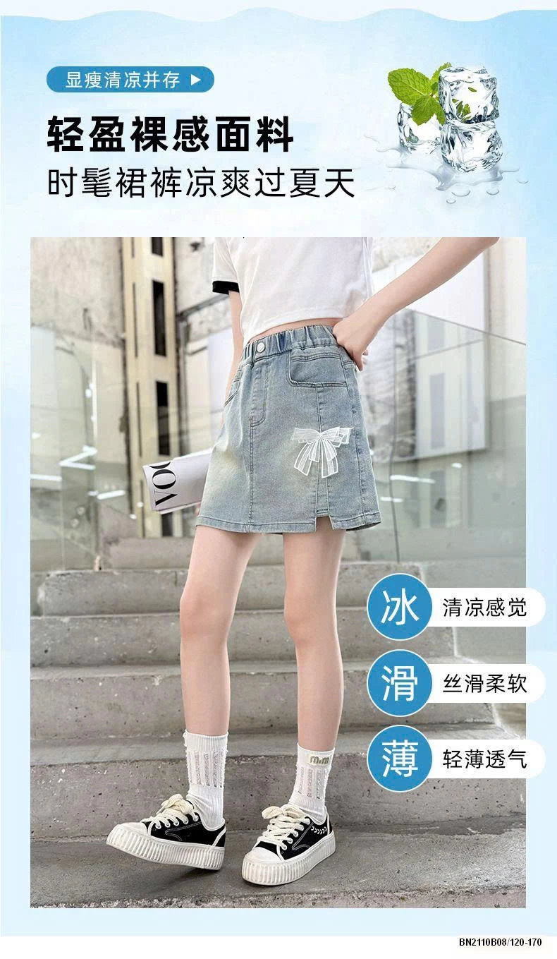 CHÂN VÁY JEAN BẠC MÀU ĐÍNH NƠ