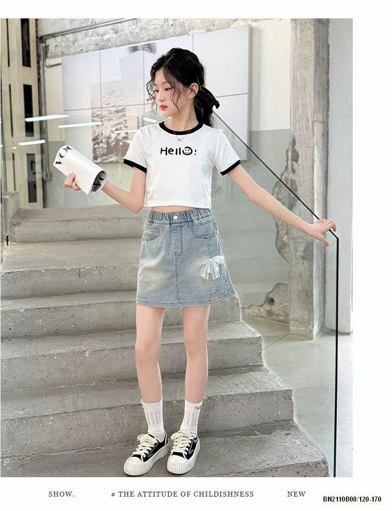 CHÂN VÁY JEAN BẠC MÀU ĐÍNH NƠ