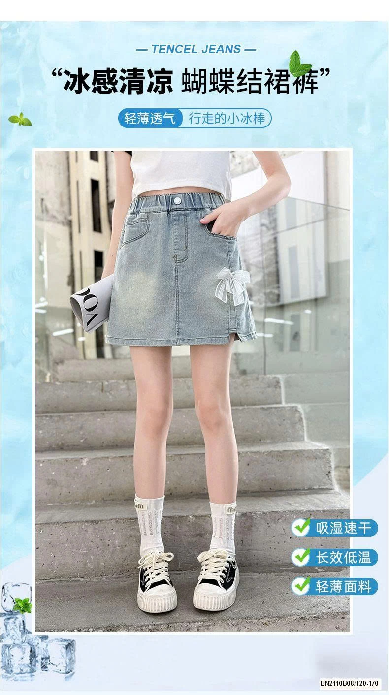 CHÂN VÁY JEAN BẠC MÀU ĐÍNH NƠ