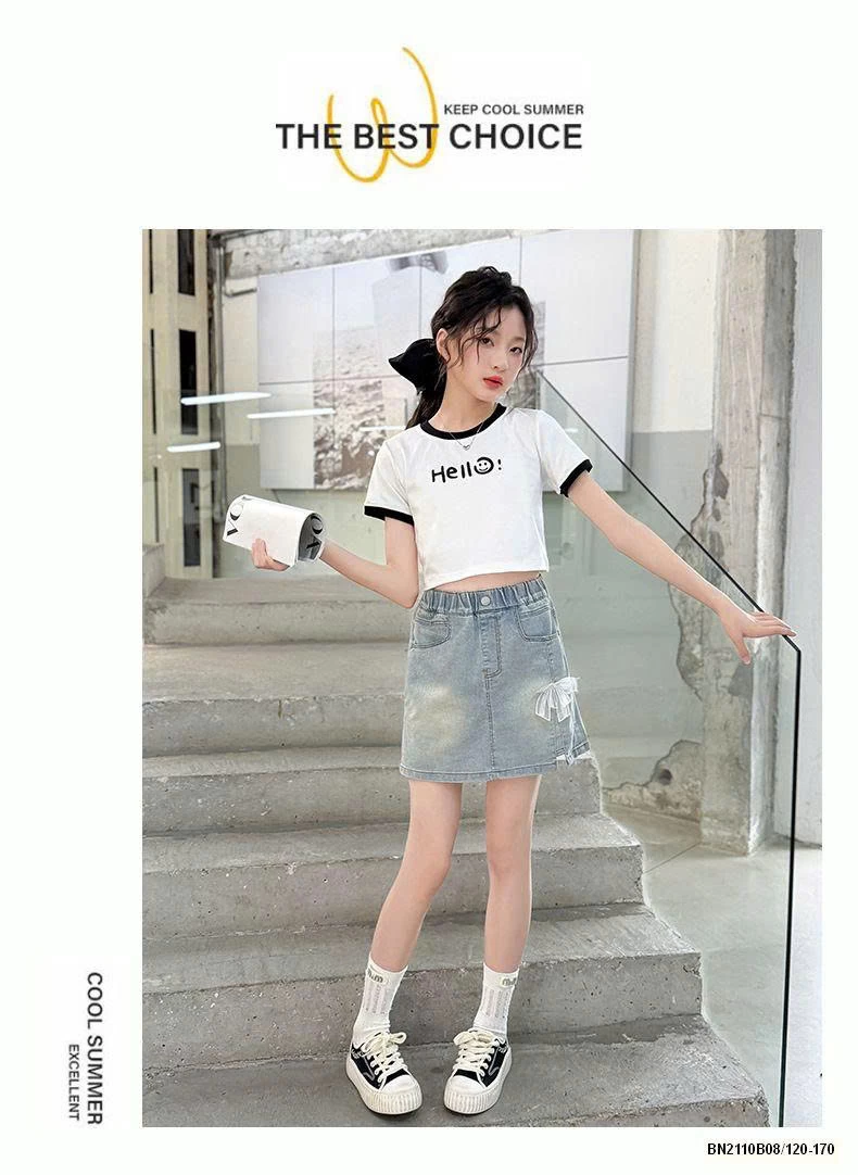 CHÂN VÁY JEAN BẠC MÀU ĐÍNH NƠ