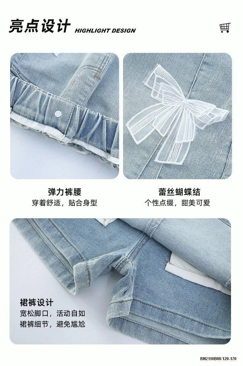 CHÂN VÁY JEAN BẠC MÀU ĐÍNH NƠ