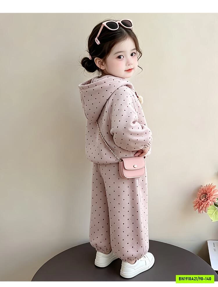 BỘ NỈ HỒNG CHẤM BI LIỀN MŨ BG