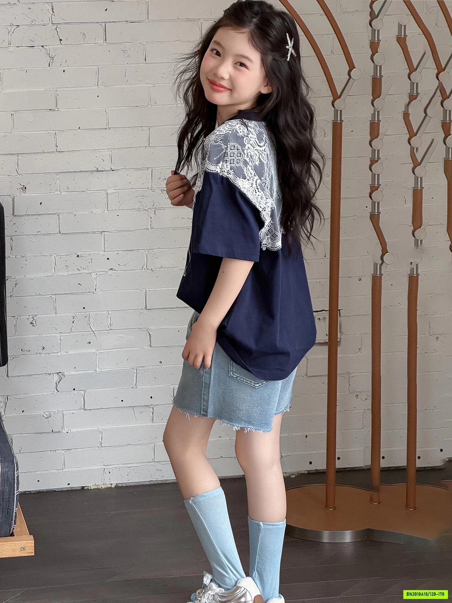 ÁO THUN PHỐI REN CHOÀNG MIX SHORT JEANS SZ ĐẠI