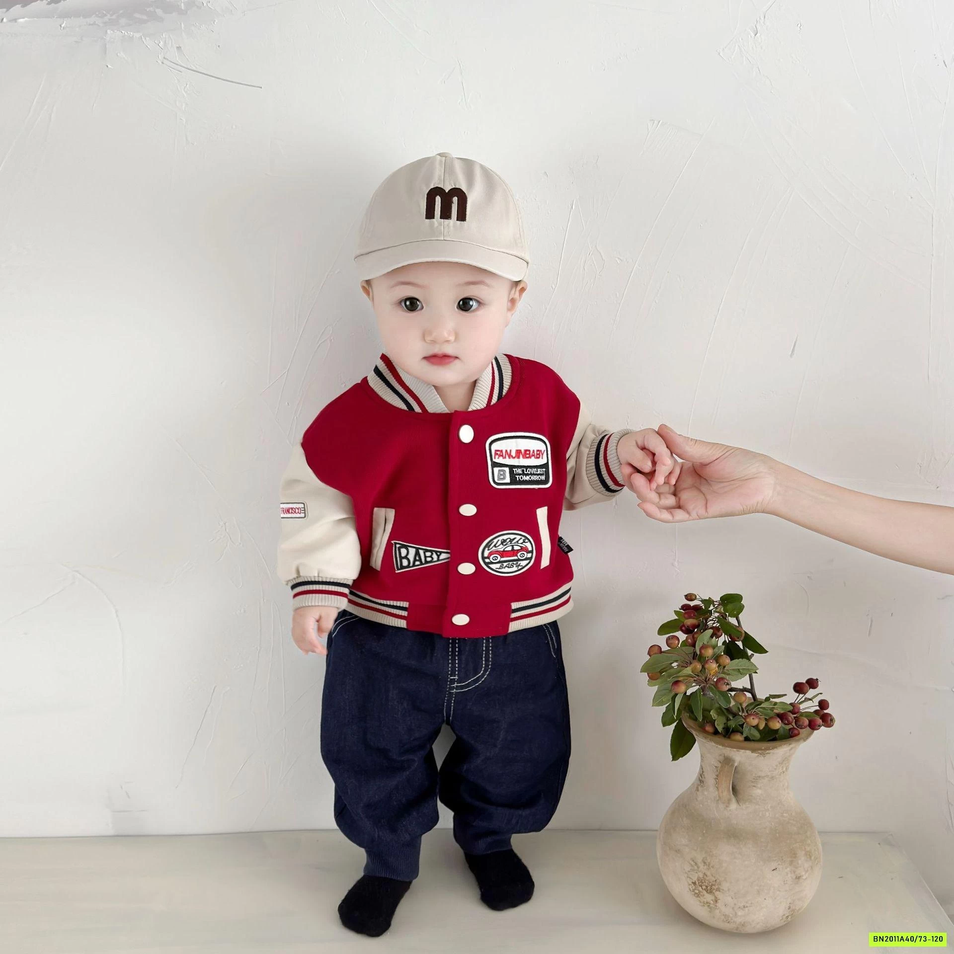 BOMBER ĐỎ MIX DENIM BO GẤU SZ NHÍ